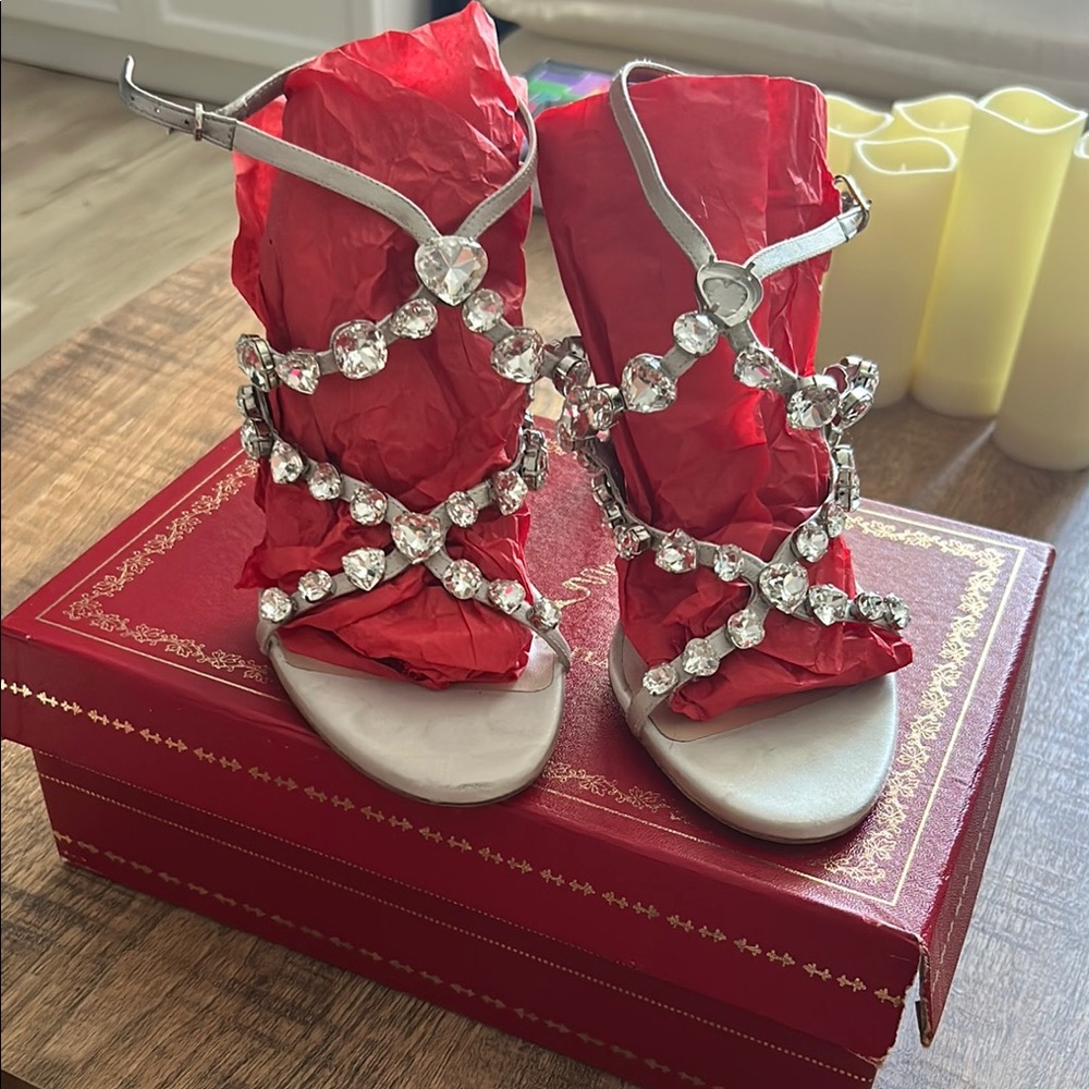 Rene Caovilla Silver Crystal Embellished Heels